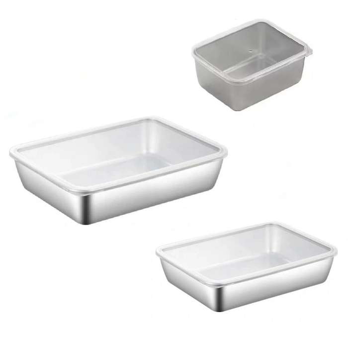 3PCS Stainless Steel Food Storage Serving Trays Dish with Cover Home Kitchen Organizer Food Contain