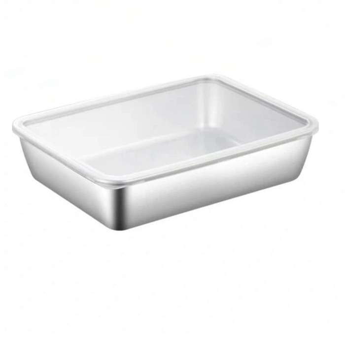 3PCS Stainless Steel Food Storage Serving Trays Dish with Cover Home Kitchen Organizer Food Contain