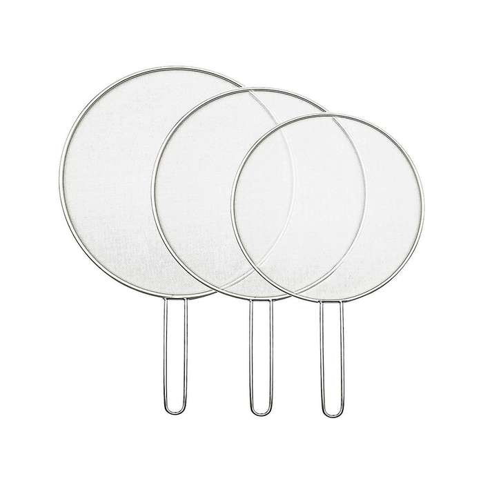 3pcs Stainless Steel Splatter Screen Mesh Pot Lid Cover Silver Oil Frying Pan Lid Cooking Tools 25/