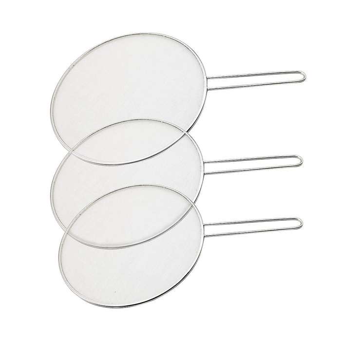 3pcs Stainless Steel Splatter Screen Mesh Pot Lid Cover Silver Oil Frying Pan Lid Cooking Tools 25/