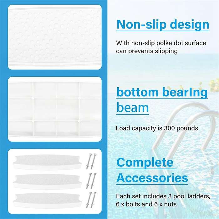 3PCS Universal Swimming Pool Ladder Steps, Swimming Pool Replacement Ladder Steps,with Stainless Ste
