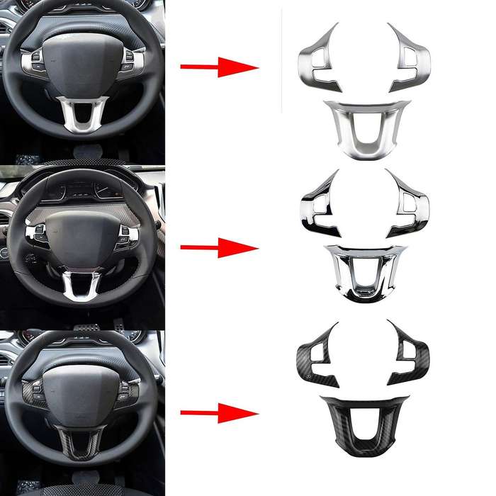 3Pcs/Set Car Steering Wheel Decoration Cover Trim Sticker Fit for 2008 208 308 2014-2018 Matte Silve