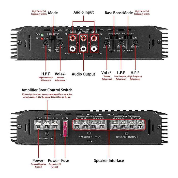 4 Channel Car Power Amplifier 12V 6800W All-aluminum Alloy Sound Quality Subwoofer Amplifier Car Au