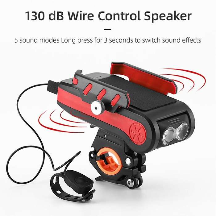 4 in 1 Multi-Function Bike Light 2X T6 LED USB Rechargeable Bike Headlight Phone Holder Horn 4000Mah