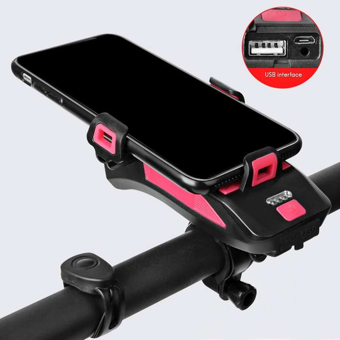 4 in 1 Led Bicycle Light 4000Mah Bicycle Usb Rechargeable Waterproof Front Headlight with Phone Hold