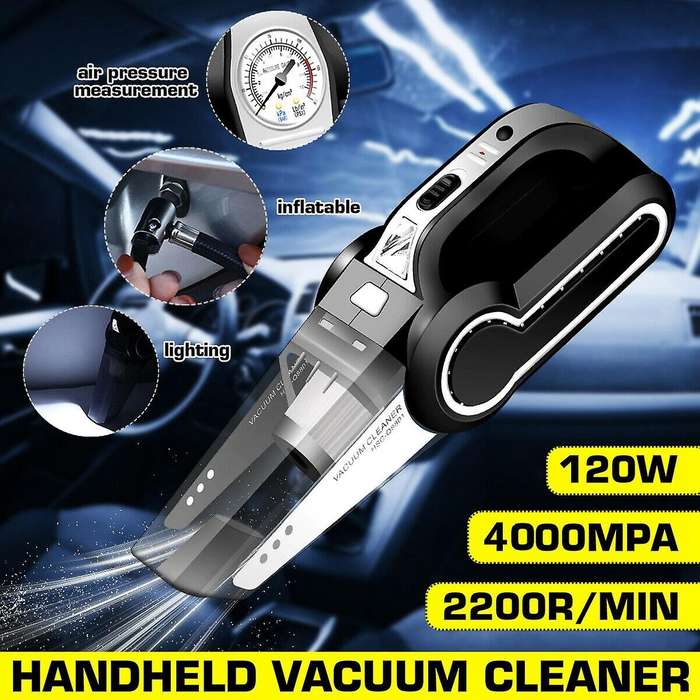 4 in 1 Portable Car Vacuum Cleaner Handheld with Air Compressor LED Light 120W 4000Pa Wet & Dry Vacu