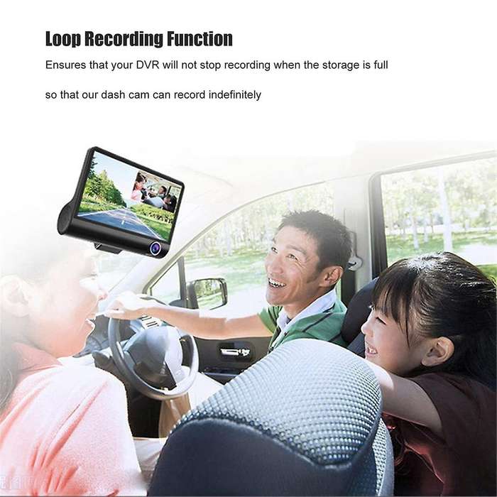 4 Inch Car Dvr Dashcam Dash Camera Hd Screen 1080p 3 Lens Video Recorder Front + Interior+rear View