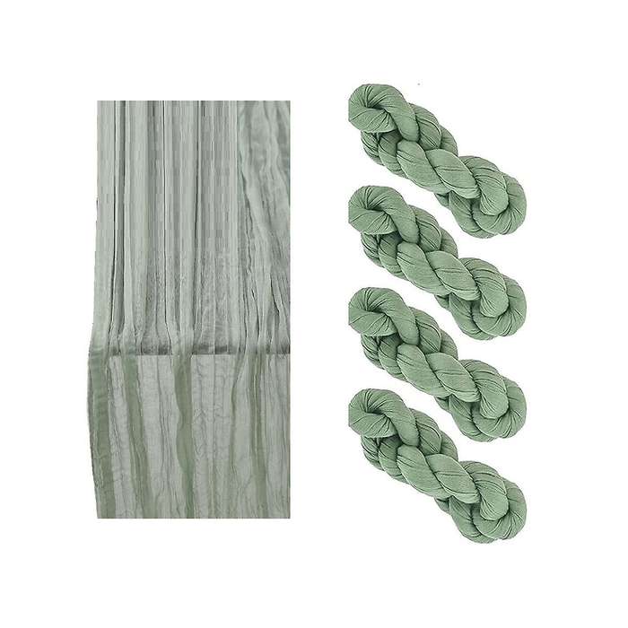 4 Pack 90x400cm Sage Green Cheesecloth Table Runner Long Rustic Gauze Table Runner Romantic Semi