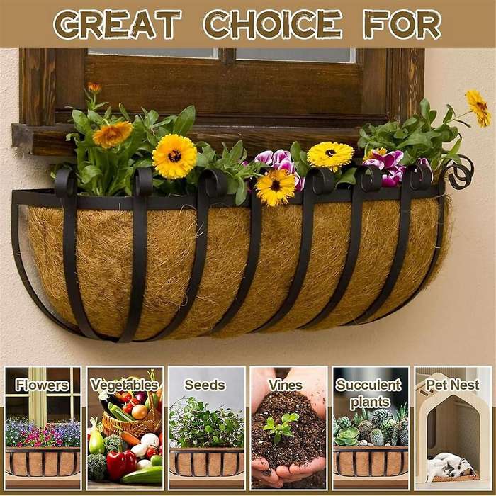 4 Pack 24 Inch Trough Coconut Liners, Natural Coconut Liners for Wall Planter, Window Basket Deck Ra