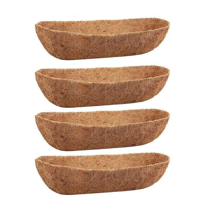 4 Pack 24 Inch Trough Coconut Liners, Natural Coconut Liners for Wall Planter, Window Basket Deck Ra