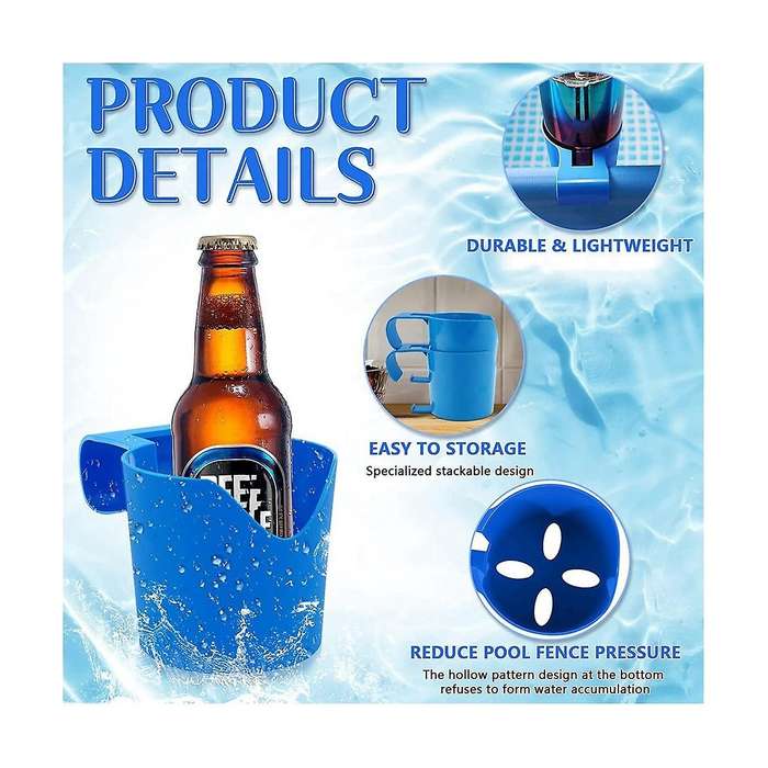 4 Pack Poolside Cup Holder for Above Ground Swimming Pool,pool Cup Holder for Drinks Fit 2 Inch Or