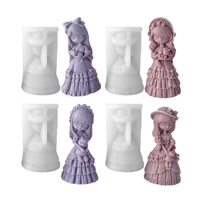 4 Pcs 3d Cartoon Little Girls Doll Silicone Candle Mold, for Wax Aromatherapy Making Diy Holiday Gi