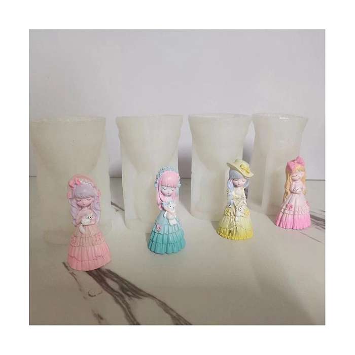 4 Pcs 3d Cartoon Little Girls Doll Silicone Candle Mold, for Wax Aromatherapy Making Diy Holiday Gi
