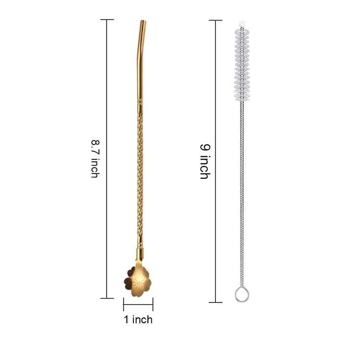 4 Pcs 2 in 1 Stainless Steel Straws Spoon,Reusable Tea Strainer,for Coffee,Tea,,Cocktail(with 2 Clea