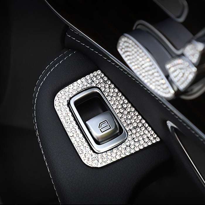 4 Pcs Car Bling Crystal Silver Window Control Switch Button Covers Stickers for C Class W205 GLC