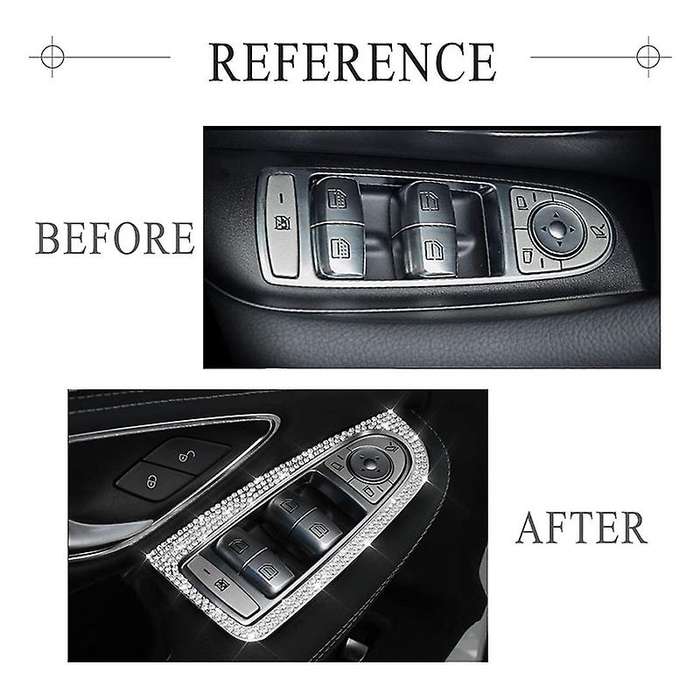 4 Pcs Car Bling Crystal Silver Window Control Switch Button Covers Stickers for C Class W205 GLC