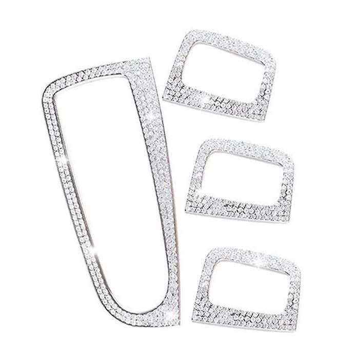 4 Pcs Car Bling Crystal Silver Window Control Switch Button Covers Stickers for C Class W205 GLC