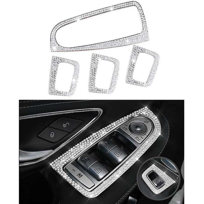 4 Pcs Car Bling Crystal Silver Window Control Switch Button Covers Stickers for C Class W205 GLC