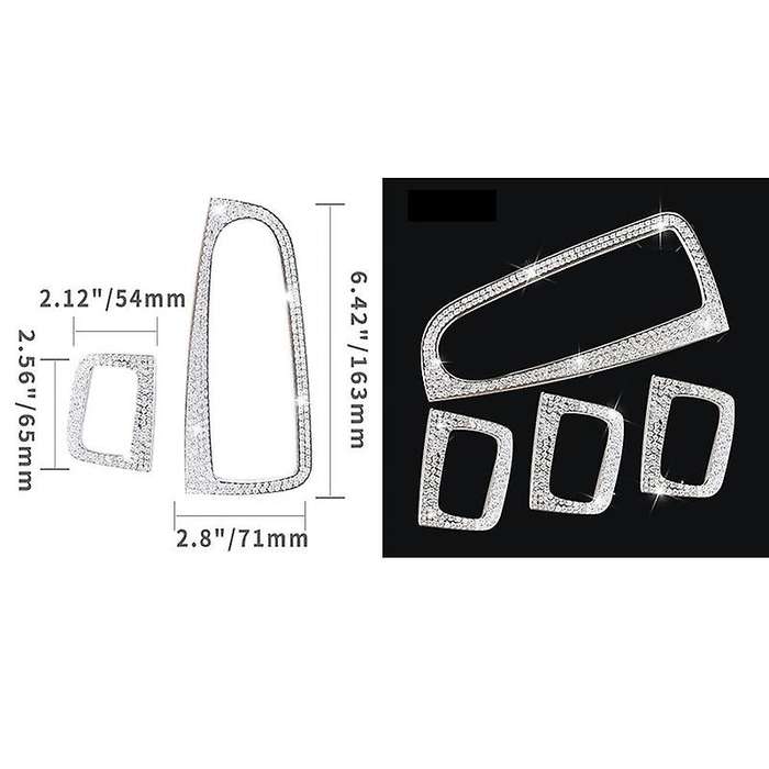 4 Pcs Car Bling Crystal Silver Window Control Switch Button Covers Stickers for C Class W205 GLC