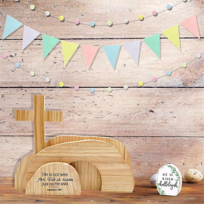4 Pcs Easter Resurrection Scene Set He is Wooden Tabletop Centerpieces the Tomb Was Empty Scene