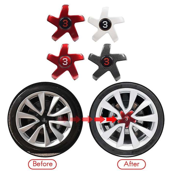 4 Pcs for Model 3 Wheel Hub Center Cover Car Wheel Protective Cover Decorative Cover for Black+Red