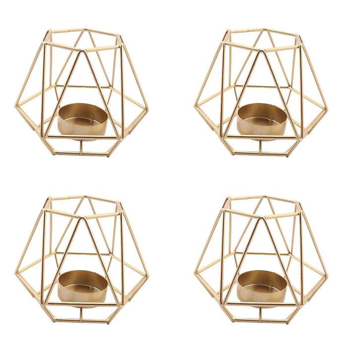 4 Pcs Metal Geometric Design Tea Light Votive Candle Holders, Hollow Candle Holders for Wedding Home