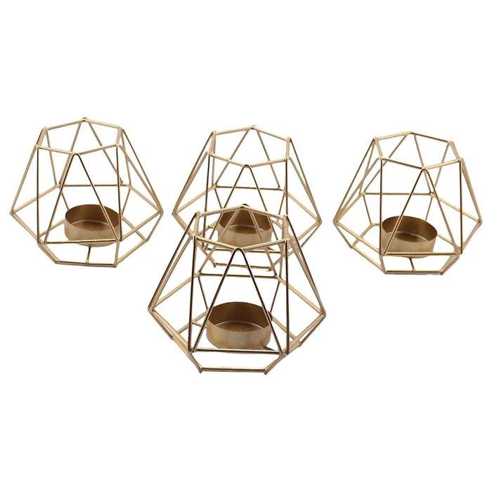 4 Pcs Metal Geometric Design Tea Light Votive Candle Holders, Hollow Candle Holders for Wedding Home