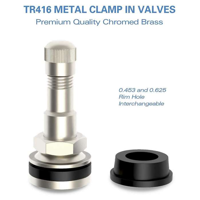 4 Pcs TR416 Metal Valve Stems Outer Mount Fits .453 & .625Inch Rim Holes Long 1 1/2Inch , Silver
