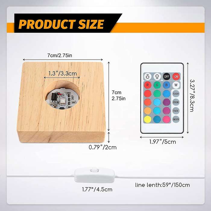 4 Pcs Wooden Led Night Light Base Display Lamp Base Stand with Remote Control for 3d Crystal Glass