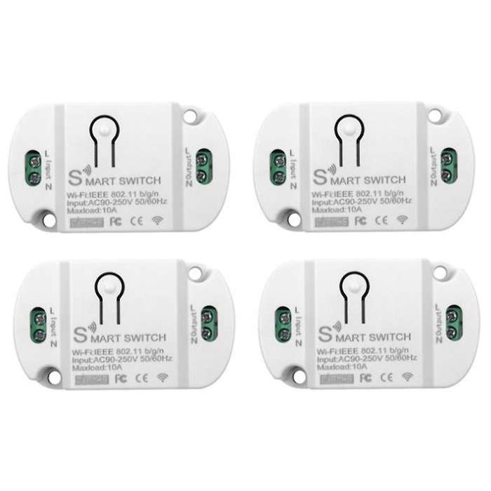 4 Pcs Wifi Smart Switch Smart Home Automation Compatible with Tuya Alexa Home 10a Wifi Switch