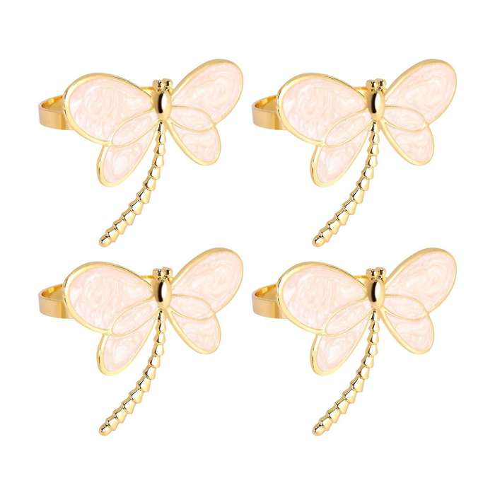 4 Piece Set, Gold Dragonfly Napkin Ring Napkin Holder, Used for Wedding Dinner Dinner Table Decorat