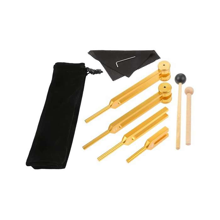 4 Piece Tuning Fork Set (4096c, Mi528, 128c, Om136.1) for Solfeggio, for Chakras, Sound Healing, Str