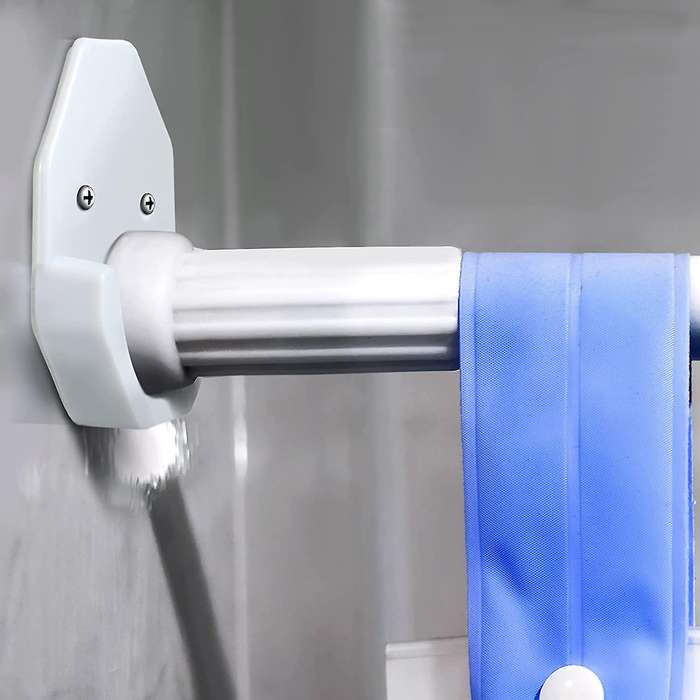 4 Pieces White Shower Rod Wall Mount Holder Shower Curtain Rod Mount Holder Adhesive Shower Rod Reta