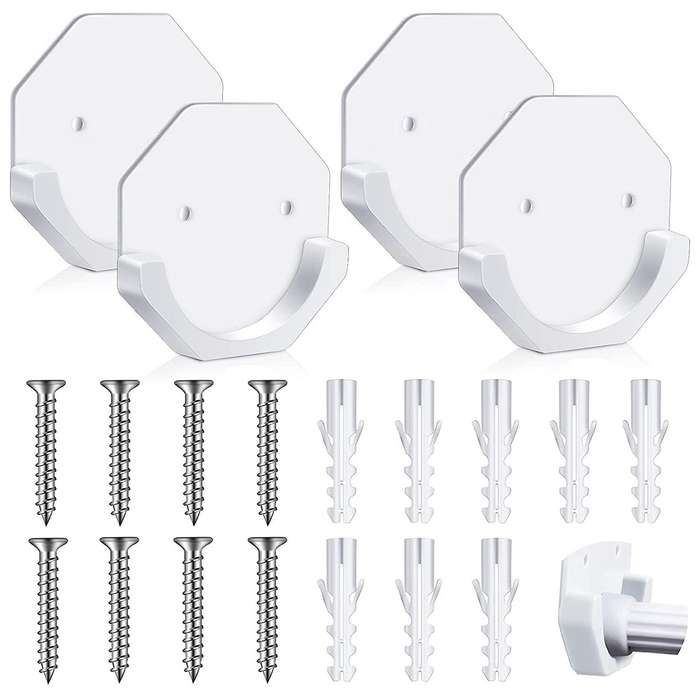 4 Pieces White Shower Rod Wall Mount Holder Shower Curtain Rod Mount Holder Adhesive Shower Rod Reta
