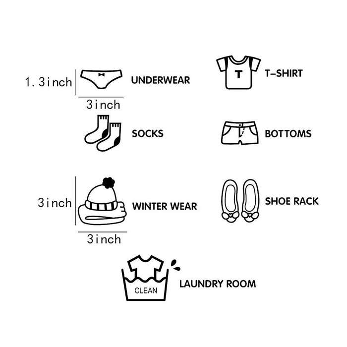 4 Set of Clothes Stickers Home Decor Wardrobe Sticker Decal Bedroom Art Sticker,Each Set Has 7 Piece