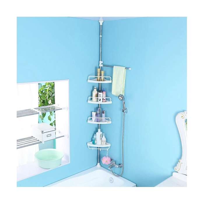 4 Tier Shower Organizer Shelf Corner Bathroom Organizer Shower Corner Stand Floor to Ceiling Tensio