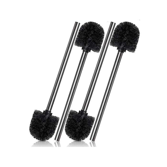 4 Toilet Brushes, Stainless Steel Handle with Interchangeable Head, Black