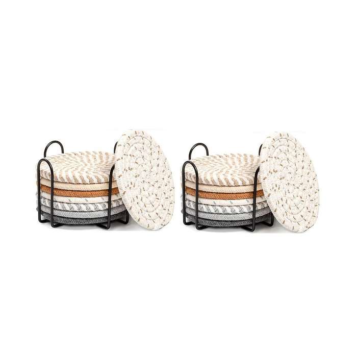 4.3 Inch Drink Coasters with Holder Absorbent Coasters for Drinks Minimalist Cup Coasters Cotton Set