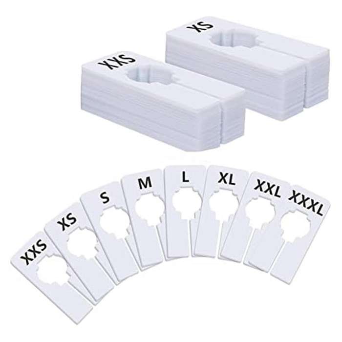40 Pack Rectangular White Plastic Clothing Size Closet Rack Dividers Hangers, Preprinted in 8 Sizes,