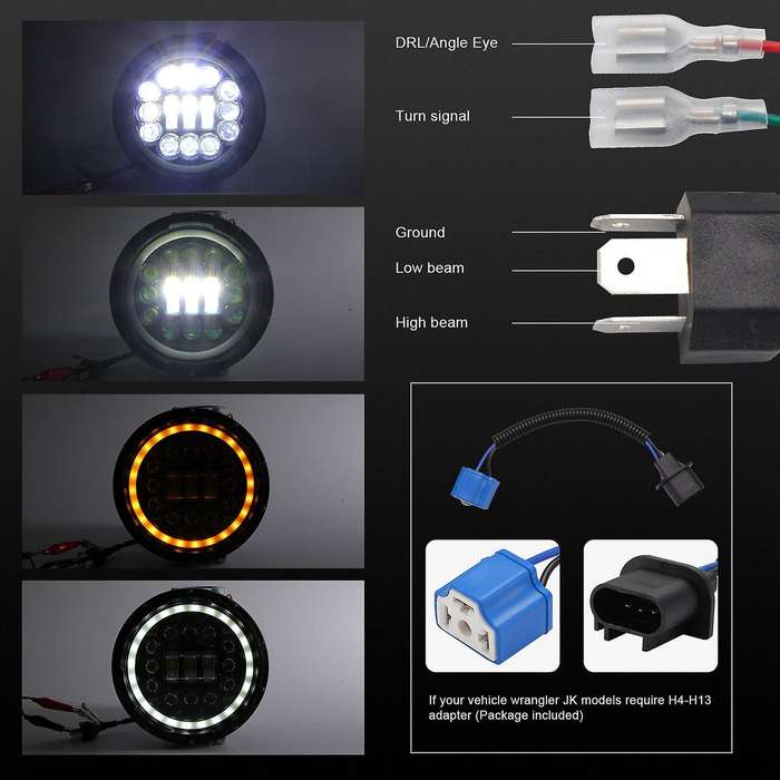 400W 40000LM 7Inch LED Headlight Hi/Lo Beam DRL for Wrangler JK TJ LJ 1997-2019 H4 with H13 Connecti