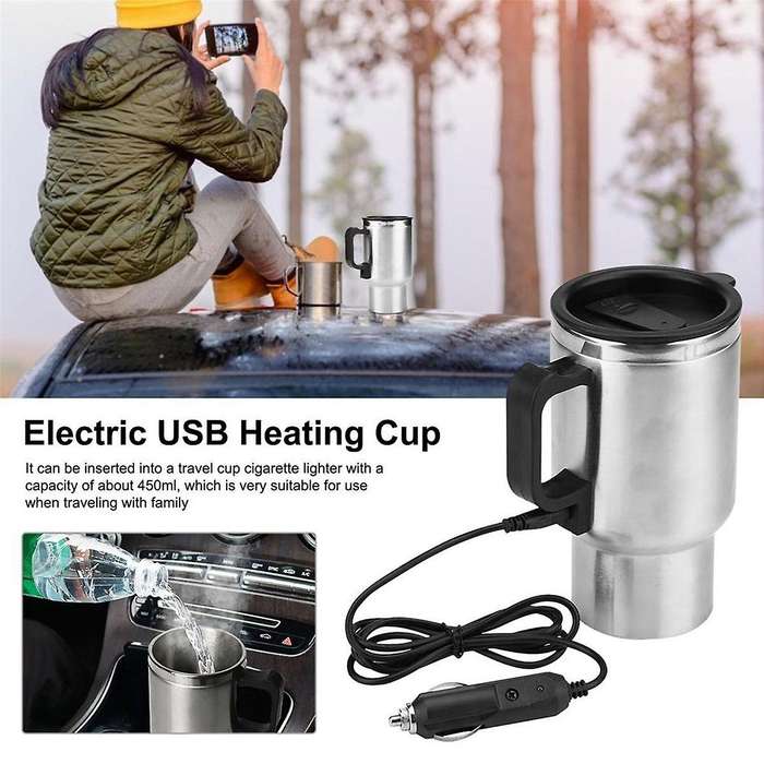 450ml 12v Car Heating Cup Usb Heating Bottle Drink Kettle Bottle Mug Lighter Heated Travel Water Ele