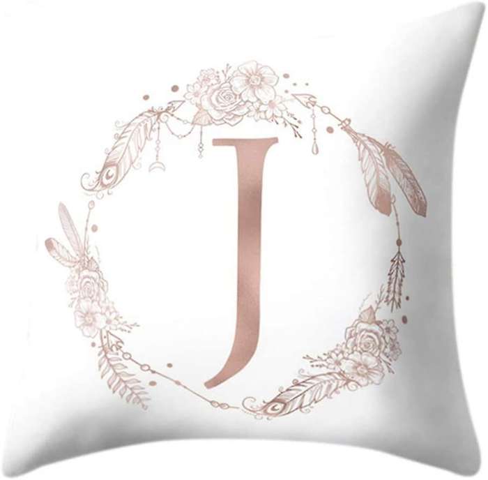 45X45 cm Square Pillowcase Rose Gold Letter Garland Feather Print Pillowcase (Random Style)
