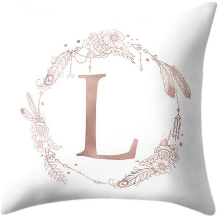45X45 cm Square Pillowcase Rose Gold Letter Garland Feather Print Pillowcase (Random Style)