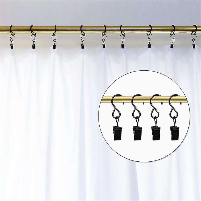 46 Pack Curtain Hooks Metal Clips, Light Clips for Outside String Lights Curtain Rod Hooks Photo Sma