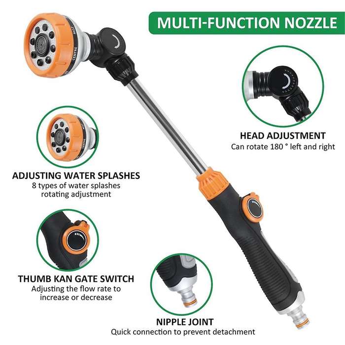 47cm Watering Tool Garden Nozzle 180 Adjustable Car Wash Water Tool 8 Patterns Lawn Watering Tools