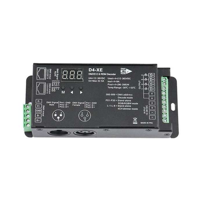 4ch D4-xe Dmx Decoder Controller Pwm Flicker Free Dimming 12v-36v Digital Display 2000hz 500hz for R