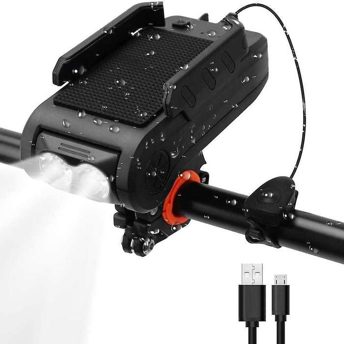4in1 Bike Light USB Rechargeable Multifunction Bicycle Headlight with Mobile Phone Holder 4000MAH Po