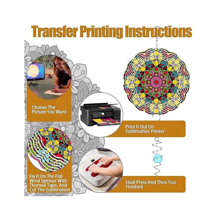4pack 8 Inch Sublimation Wind Spinner Blanks,with 4 Gazing Ball Spiral Tail, Outdoor Wind Spinners