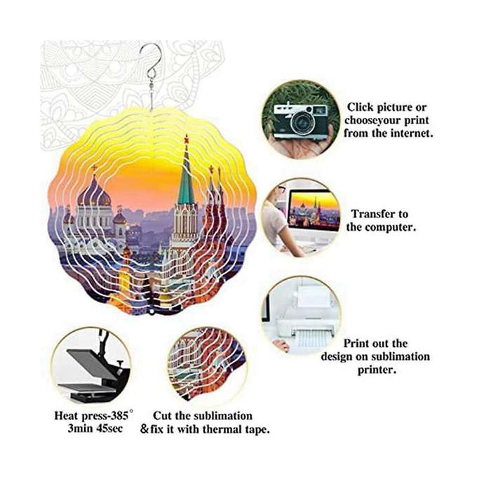 4pack 8 Inch Sublimation Wind Spinner Blanks,with 4 Spiral Tail, Outdoor Wind Spinners for Garden Y