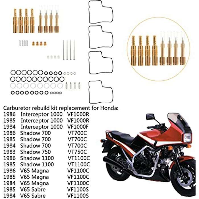 4-Pack Carburetor Rebuild Repair Kits Replacement for V65 V65 Shadow 750 1100 Interceptor 1000